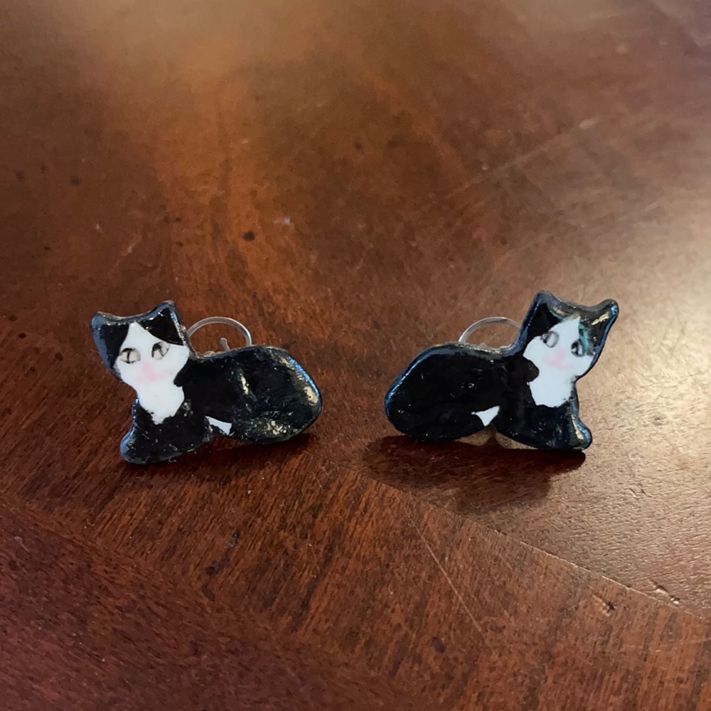 COPY - Vintage ceramic Black Cat Earrings